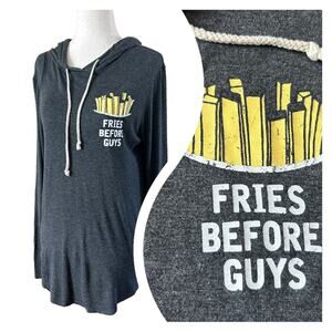 French Pastry "Fries Before Guys" Lightweight Gray Hoodie Size Medium